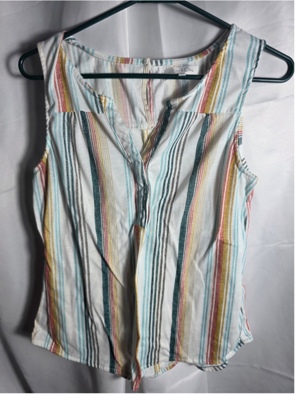 Women's Eden & Olivia Striped Sleeveless Blouse, White Multi, Size M cottagecore